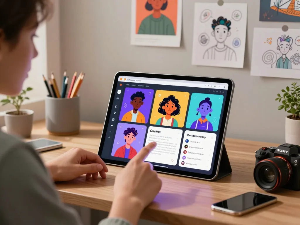 Engaging user customizing Crushon AI character in a modern workspace.