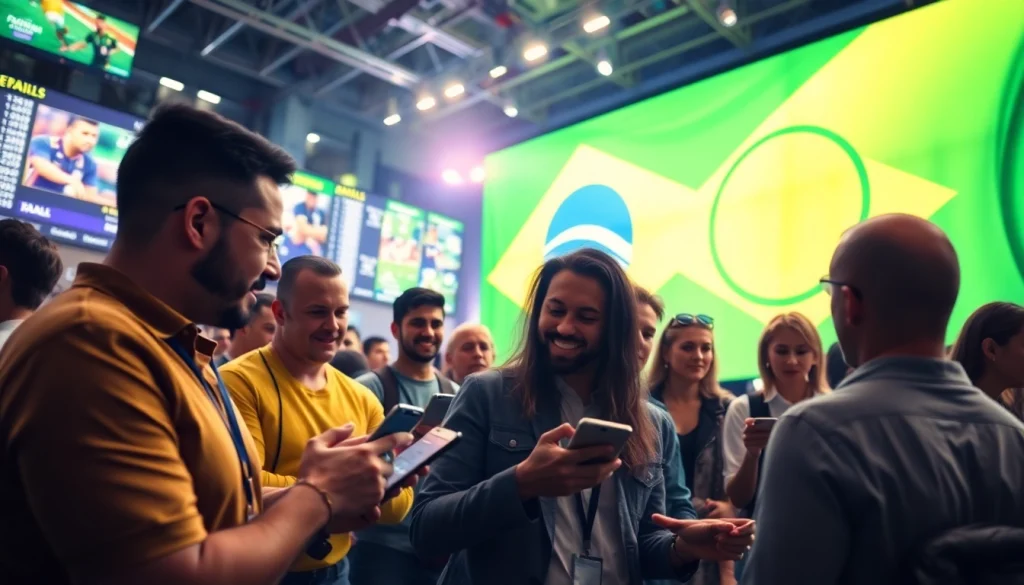 Explore top features of best sportsbooks Brazil with energetic bettors engaged in sports betting.