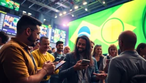 Explore top features of best sportsbooks Brazil with energetic bettors engaged in sports betting.