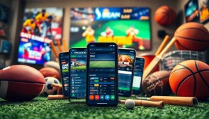 Engaging representation of sports betting sites India showcased on mobile devices amidst vibrant sports elements.