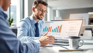 카드 현금화 전문가가 사무실에서 현금 흐름 분석을 하는 모습