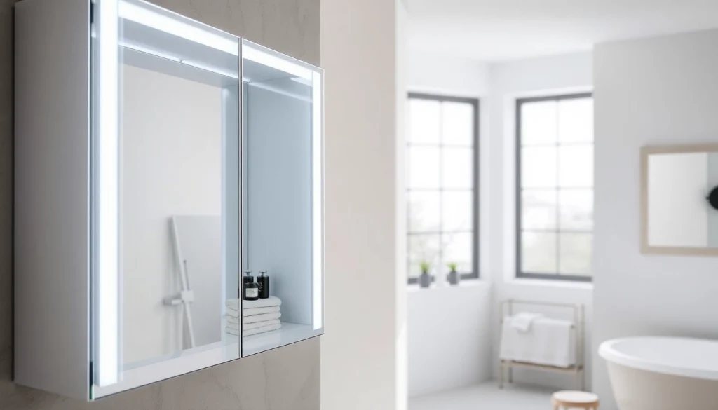 Spiegelschrank led mit modernem Design und eleganter Beleuchtung in einem stilvollen Badezimmer.
