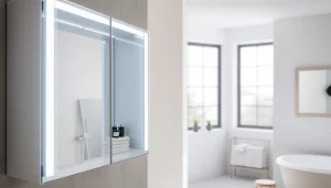 Spiegelschrank led mit modernem Design und eleganter Beleuchtung in einem stilvollen Badezimmer.