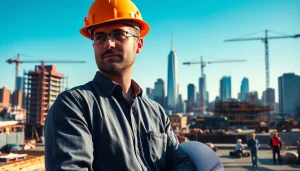 Manhattan Construction Manager supervising a bustling construction site in Manhattan.