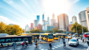 Engaging city transportation scene with various vehicles highlighting urban mobility.