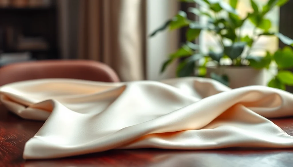 Satijn stof met een glanzende afwerking op een elegante achtergrond voor een luxe uitstraling.