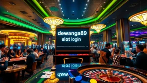 Mainkan login slot Dewanaga89 yang menarik di meja kasino yang penuh warna, dipenuhi chip poker dan kartu.
