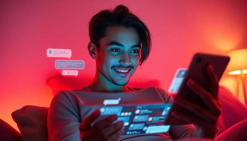 AI sexting interaction in a cozy, romantic digital setting with warm lighting and engaging visuals.