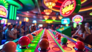 Menang besar di plinko slot sambil menikmati suasana kasino yang ceria dan hidup.