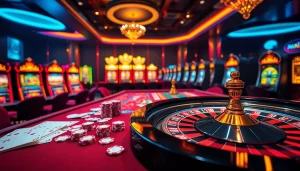 Experience the thrill of betting at https://88xx.now/ with an exhilarating casino scene filled with poker chips and cards.