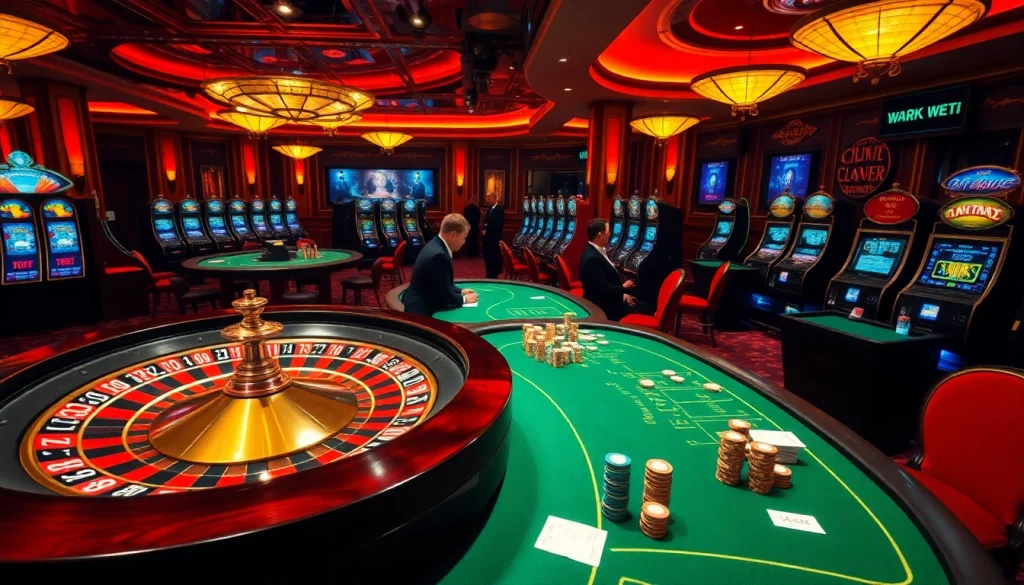 Engaging gambling scene highlighting the hidden wiki's allure with casino tables and excited players.