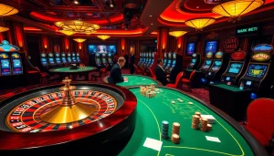 Engaging gambling scene highlighting the hidden wiki's allure with casino tables and excited players.