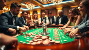 Engaging scene of players at cs2 gambling sites reddit with roulette excitement, chips, and vibrant lighting.