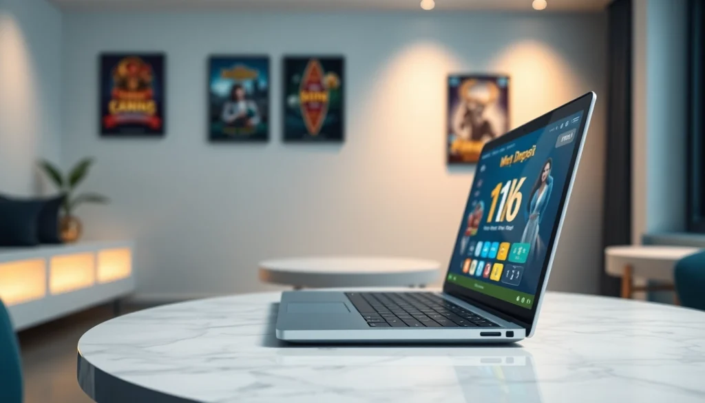 Slot deposit 1k dalam konteks permainan daring dengan laptop dan suasana modern.