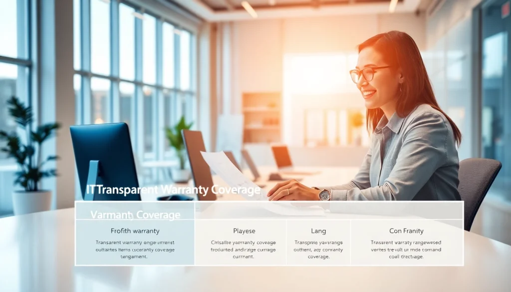 Engaging scene showcasing transparent warranty coverage with customer support focus.
