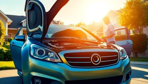 Illustration of a vehicle service contract in action, showcasing a mechanic inspecting a family car.