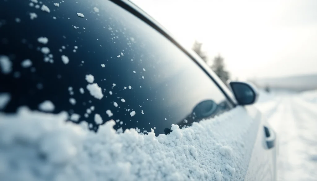 Applying winter car protection Chattanooga with a glossy finish in snowy scenery.