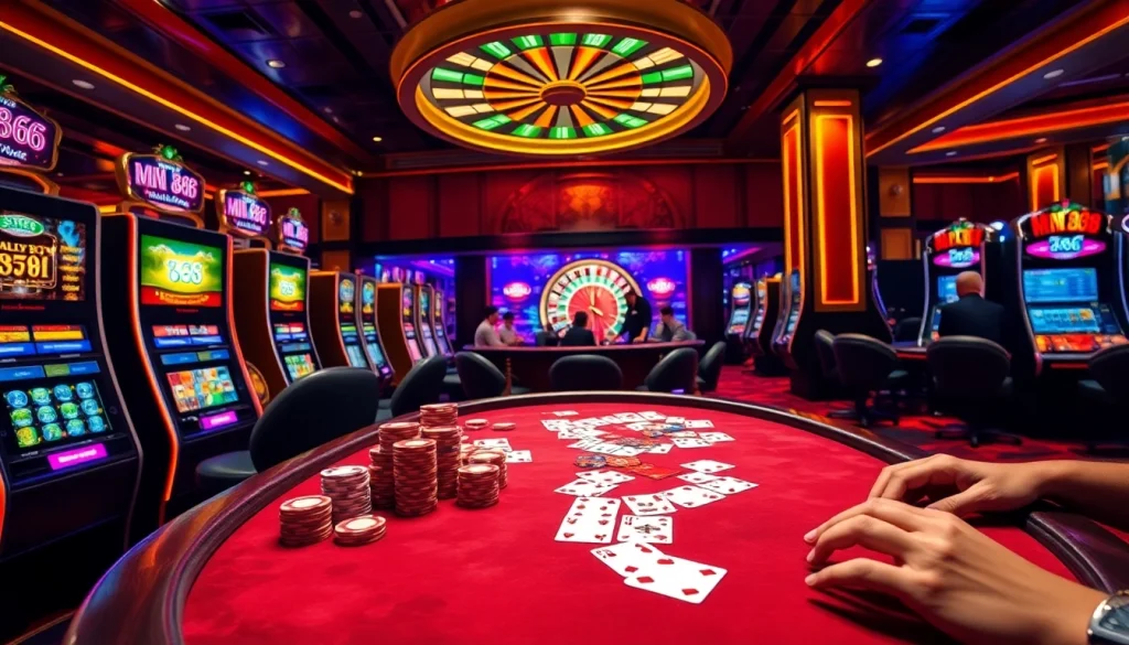 Experience the excitement at MM 88 casino with vibrant gaming tables and spinning roulette wheels.