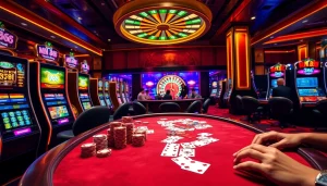 Experience the excitement at MM 88 casino with vibrant gaming tables and spinning roulette wheels.