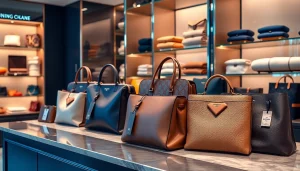 고급스러운 레플리카 핸드백이 진열된 부티크 설정의 배경