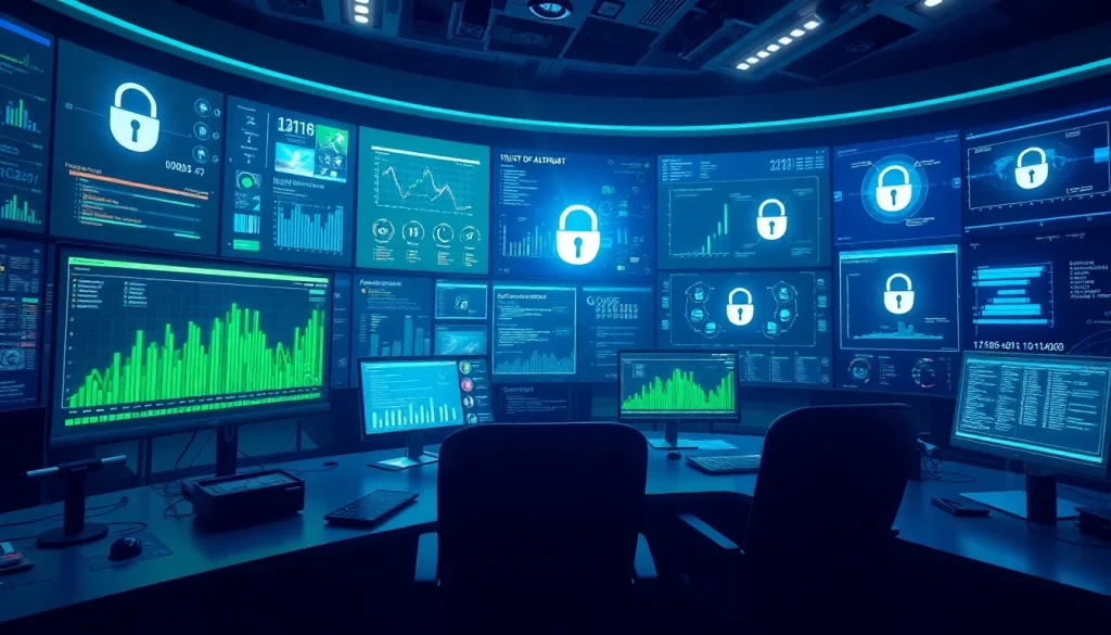 Dynamic cybersecurity AI command center displaying real-time analytics