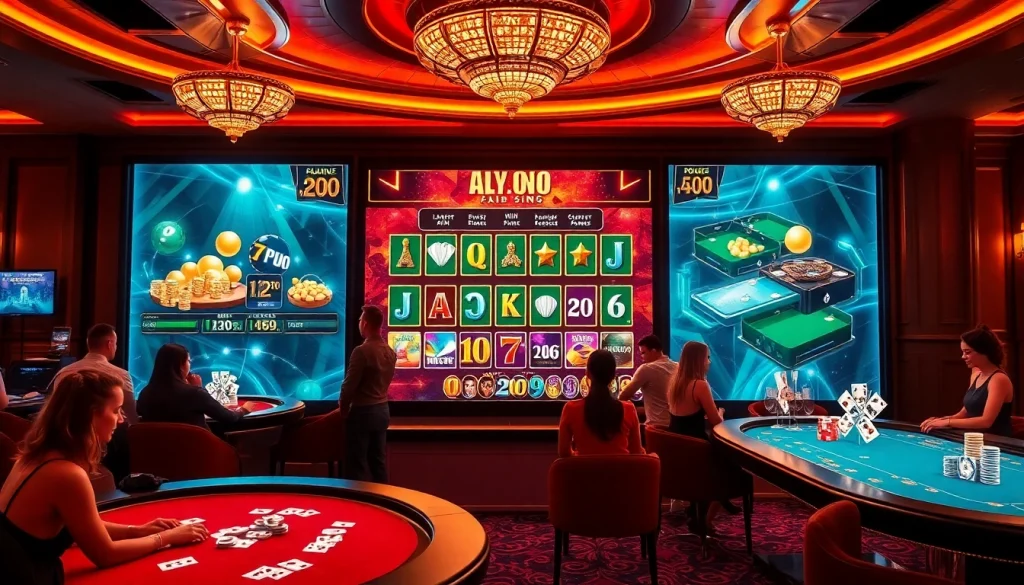 Joueurs engagés vivant l'excitation du casino en ligne argent réel sur une interface en ligne luxueuse.