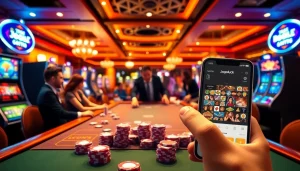 Players enjoying immersive experiences at Jogoluck’s vibrant casino tables and slot machines.