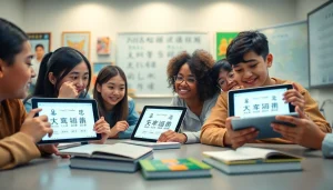 Youdao language translation technology enhances digital learning experiences in a modern classroom.